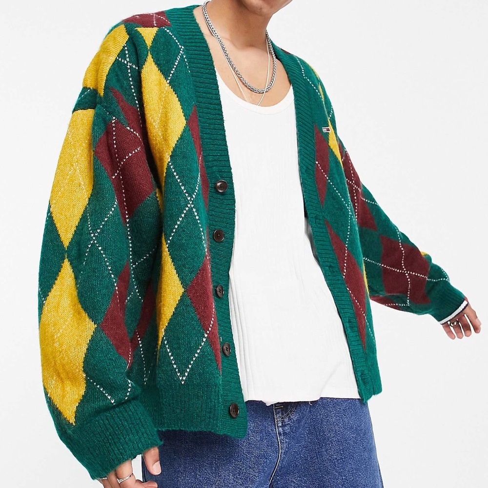 tommy hilfiger argyle knit cardigan